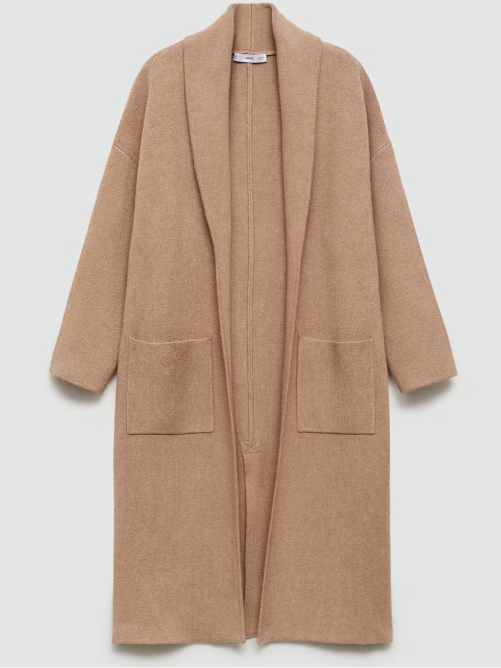 Camel Open-Front Knit Longline Cardigan Sweater